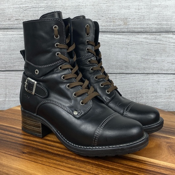 Taos Crave Classic Black Full Grain Leather Lace Up Mid Boot Side Zip Women’s 7 - Picture 3 of 13